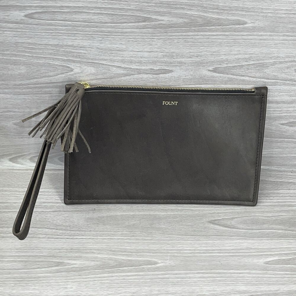Fount The Finley Clutch Wolf Brown Leather Tassel Pull Brass Hardware With Bag